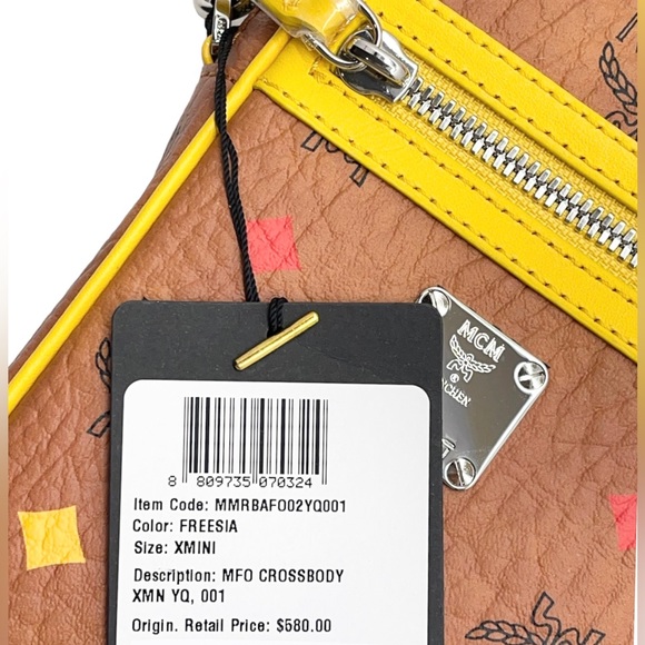 MCM Mini Multifunctional Cognac and Yellow Leather Logo Crossbody Bag - Picture 13 of 13